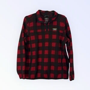 L.L.Bean Half Snap Fleece Women's XL  Polyester Buffalo Plaid Red Black